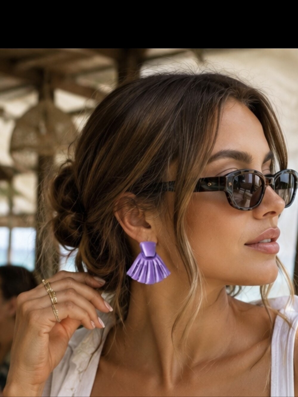 Purple Shell-Shaped Earrings - Picture 2 of 7
